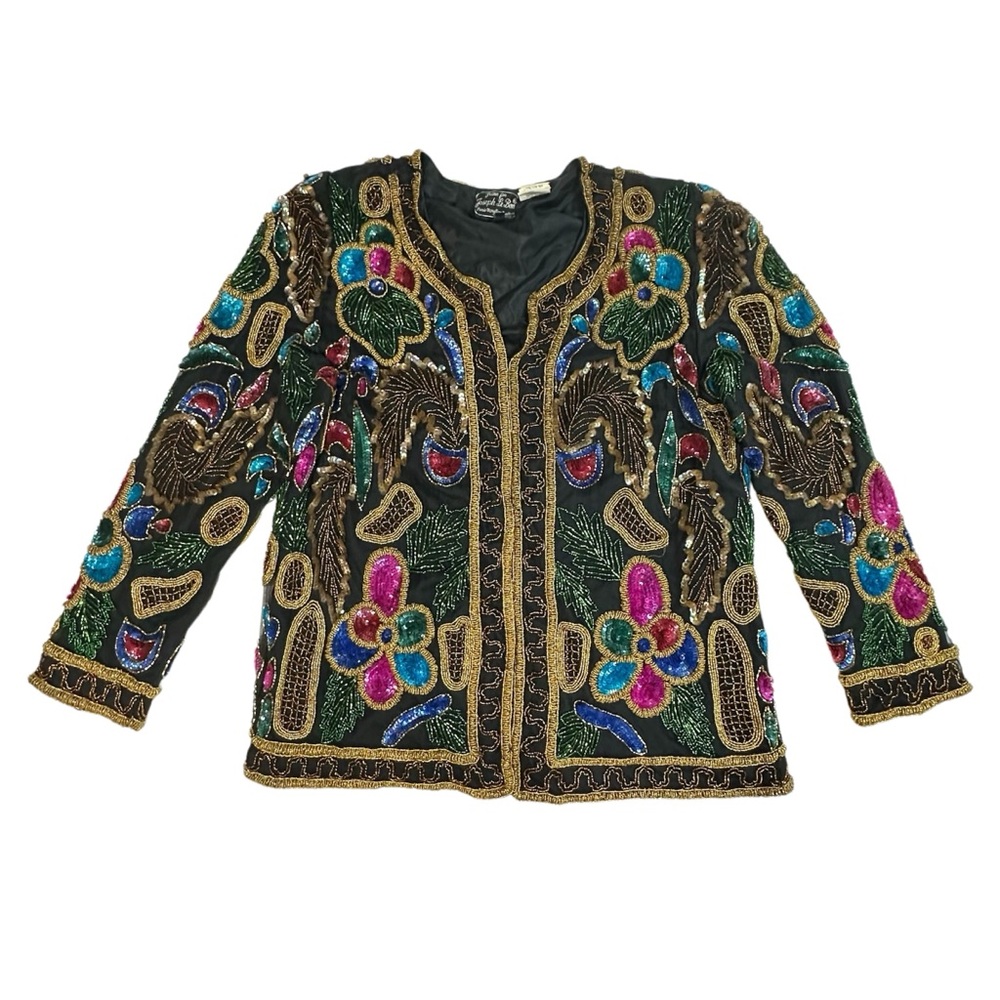 Vintage Heavily Beaded Sequin Cardigan Formal Jacket Large - Picture 3 of 13